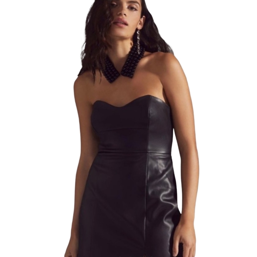 Anthropologie x Hutch Strapless Faux Leather Mini Dress Size 6 - Picture 5 of 13